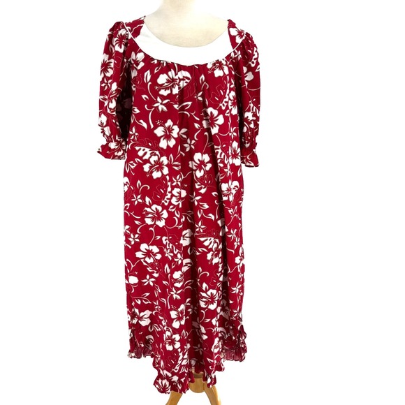 Vintage Hilo Hattie Hawaiian Muumuu Maxi Dress Medium Tropical Floral Red White - Picture 1 of 11